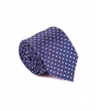 Krawat męski niebieski z pomarańczowym wzorem