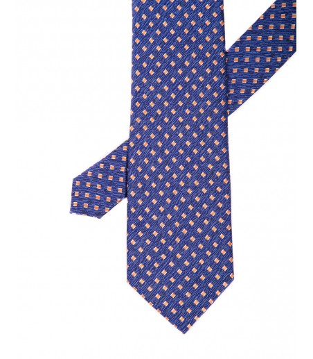 Krawat męski niebieski z pomarańczowym wzorem