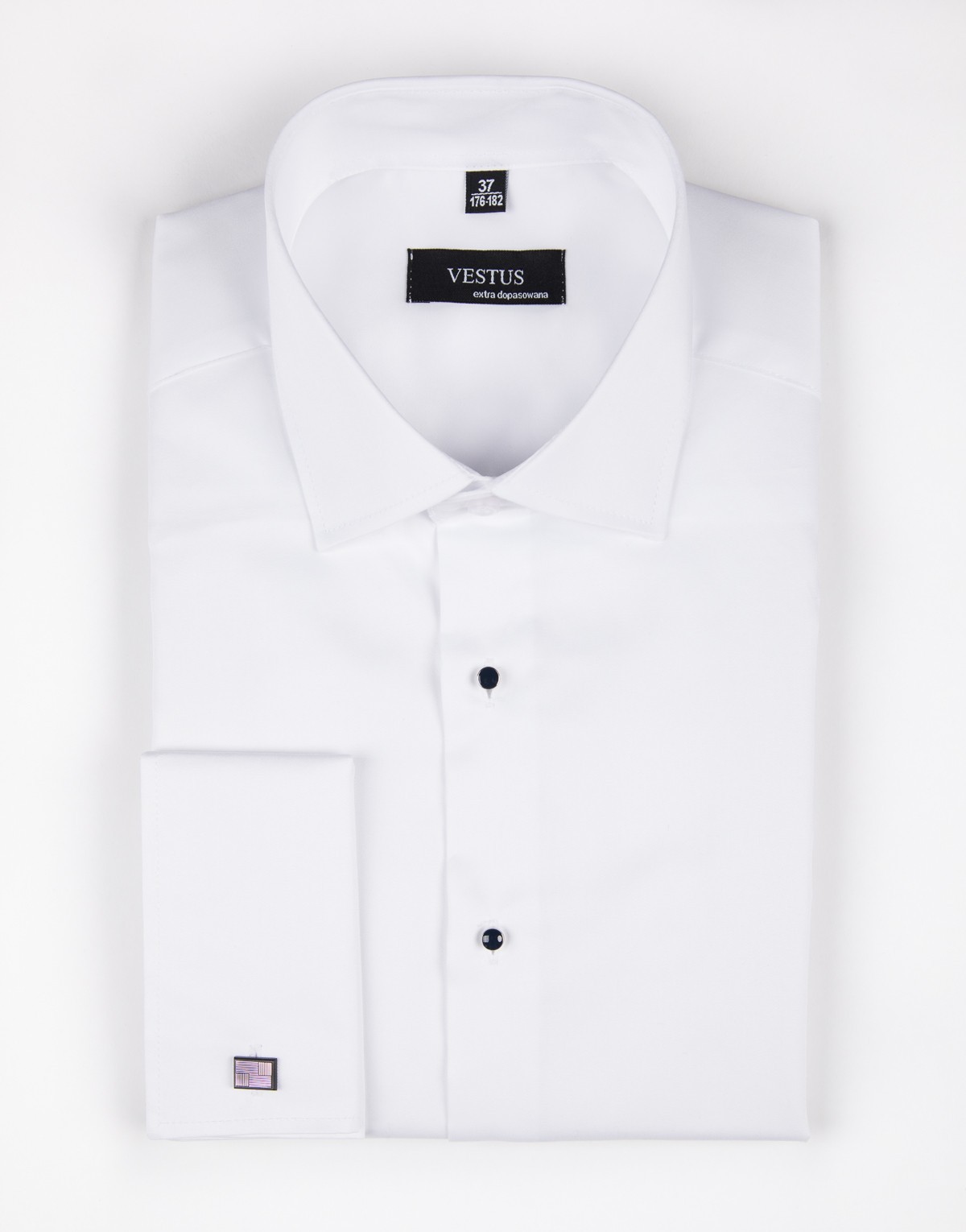 Biała koszula na spinki z guzikami jubilerskimi KR1044