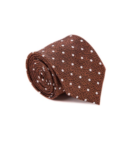Krawat męski brązowy w białe kropki