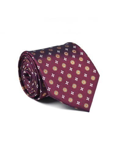 Bordowy krawat w geometryczny wzór