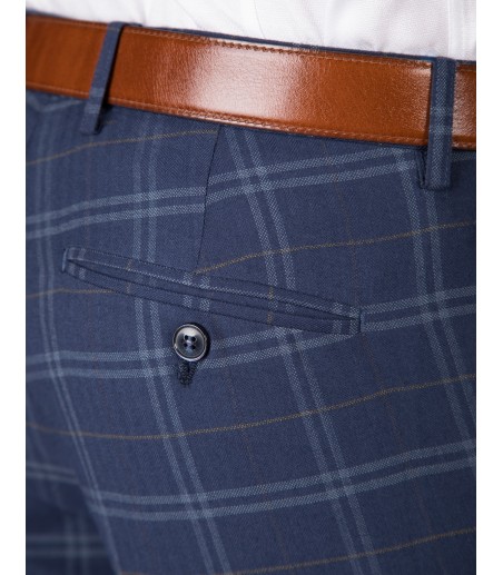 Granatowy garnitur w kratę SM8020 - spodnie