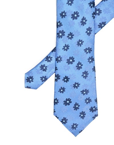 Krawat niebieski w granatowe kwiaty