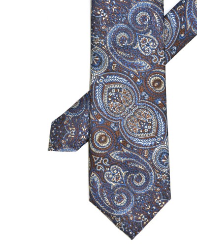 Krawat wzorzysty w odcieniach brązu i granatu