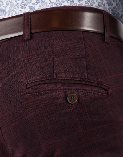 Bordowe spodnie męskie w kratę SM0144