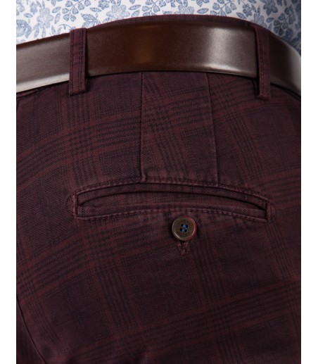 Bordowe spodnie męskie w kratę SM0144