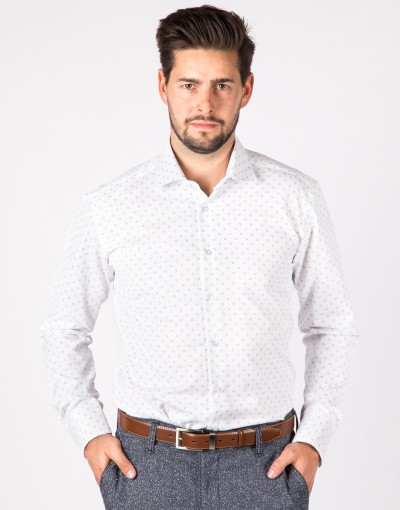 Biała koszula męska w drobny wzór KR1131