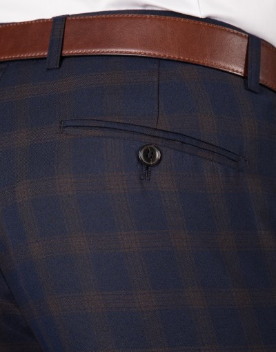 Granatowy garnitur w kratę SM8049 -spodnie