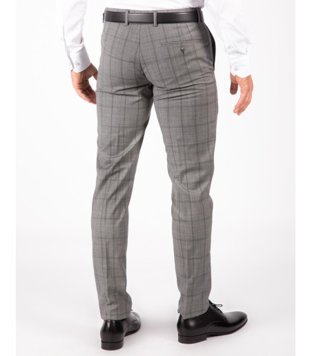 PREMIUM wełniany spodnie garniturowe w kratę SM8046 szare