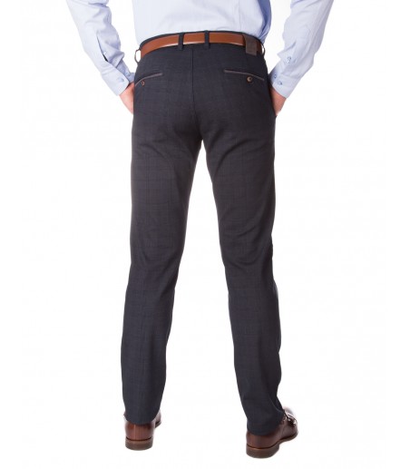 Granatowe męskie spodnie w kratę SS0117