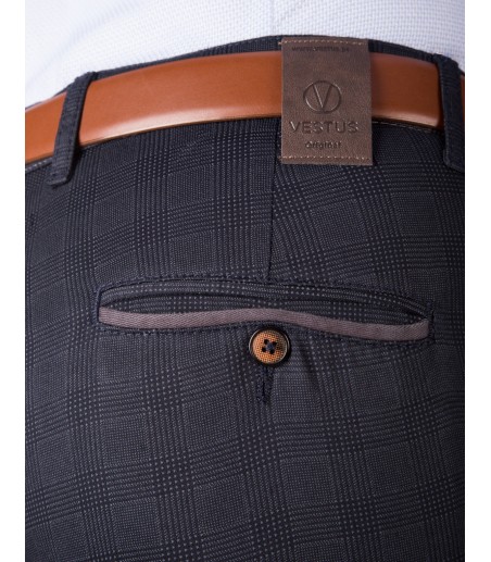 Granatowe męskie spodnie w kratę SS0117