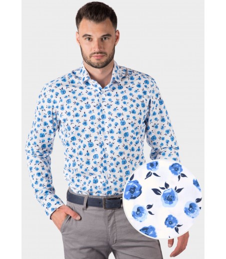 Koszula męska w niebieskie kwiaty  KR1107