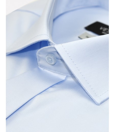Błękitna koszula na spinki z krytą plisą KR1050