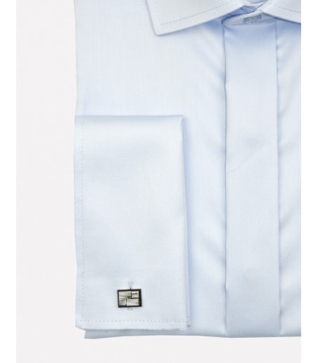 Błękitna koszula na spinki z krytą plisą KR1050