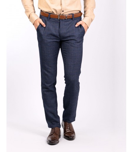 Granatowe spodnie męskie w kratę SH0199