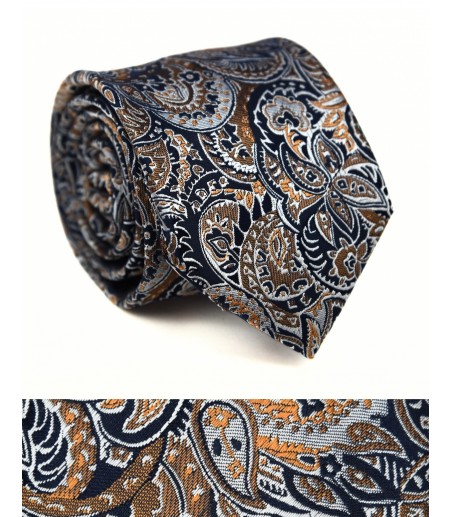 Krawat granatowo musztardowe wzory
