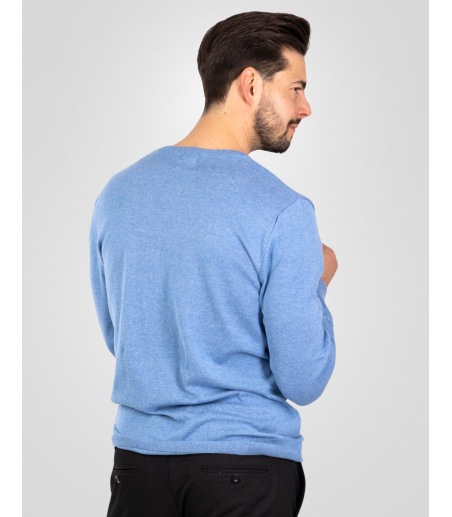 Niebieski sweter męski CT0105 dekolt w serek
