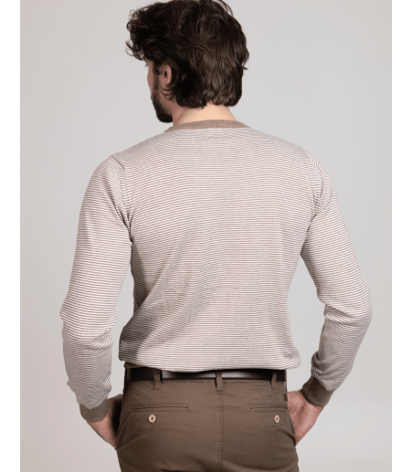 Beżowy Sweter męski w paski CT0113