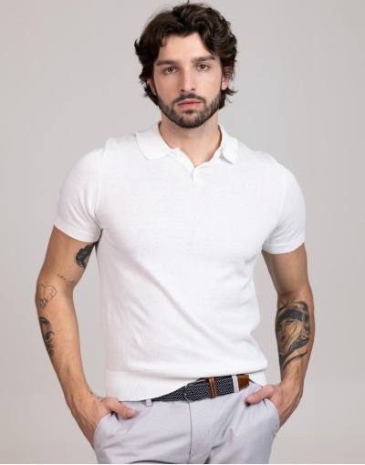 PREMIUM Sweterkowa Koszulka polo męska biała HP0033