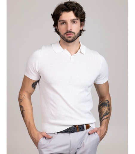PREMIUM Sweterkowa Koszulka polo męska biała HP0033