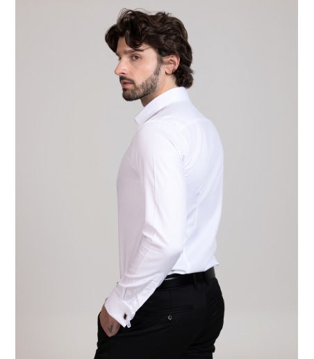 Biała Koszula męska na spinki- 100% bawełna KM7013