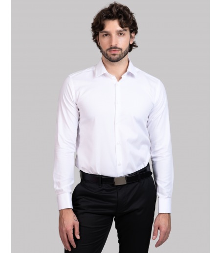 Biała Koszula męska na spinki- 100% bawełna KM7013