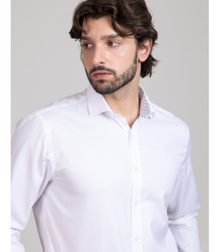 PREMIUM Bawełniana Koszula męska z kontrastem KM7017 biała