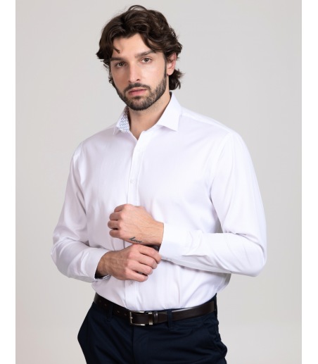 PREMIUM Bawełniana Koszula męska z kontrastem KM7017 biała
