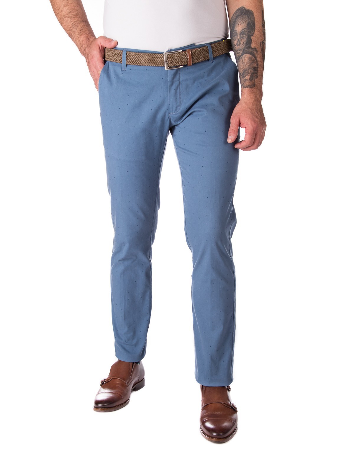Niebieskie spodnie chino z drobnymi kropkami SV0098 - Vestus