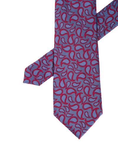 Krawat męski błękitny w czerwone wzory