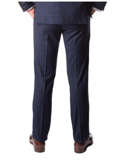 Granatowe spodnie garniturowe w kratę SM8010