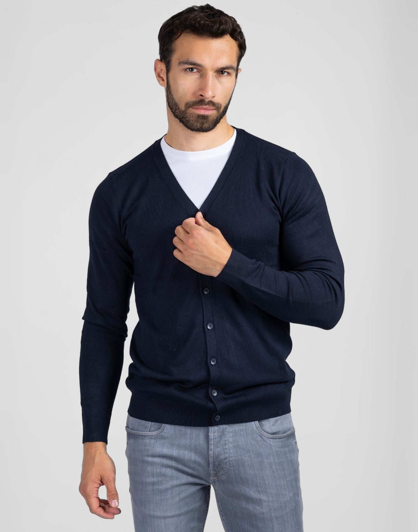 COMFORT Granatowy gładki kardigan męski CW0128